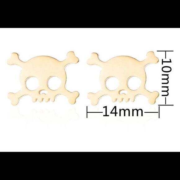 Pirate Skull Fashion Stud Earrings GOLD Tone - Picture 3 of 4